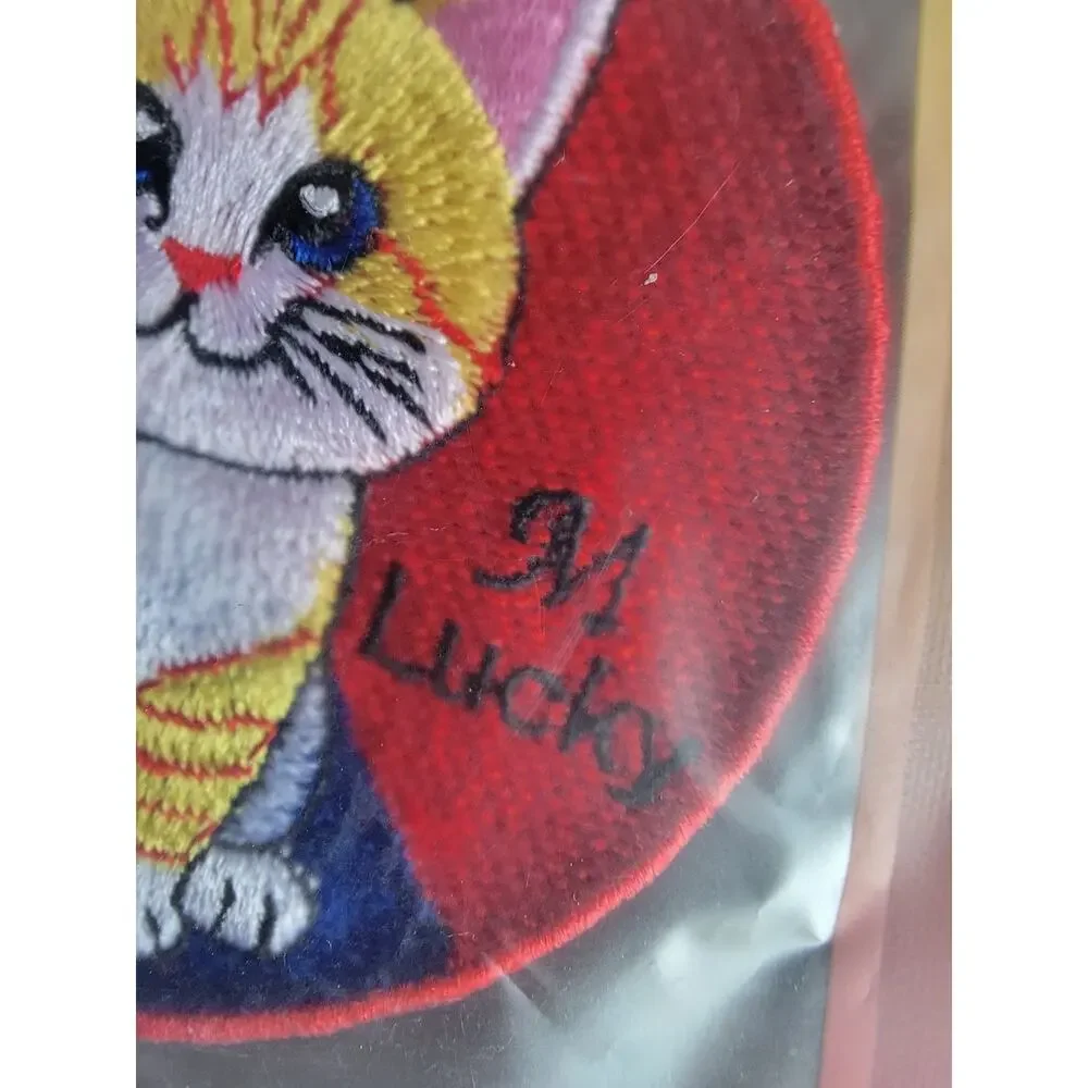 Circular embroidered patch cartoon orange tabby cat Keychain Backpack Charm